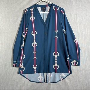 Ronner Porst Horse bit Hidden button Down Shirt Blouse Polyester XL